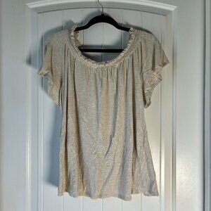 Chicos Beige Off Shoulder Textured Short Sleeve Blouse Tunic Size 2 (US 12/L)